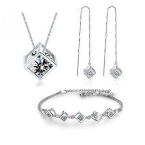 NEW [Set of 3] 925 Sterling Silver Diamond Cube A